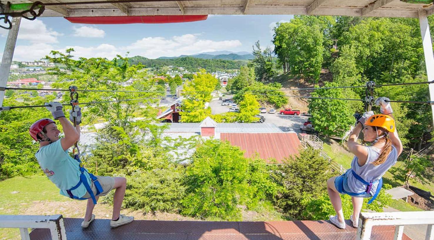 Ziplining, horseback riding, and outdoor tours at Adventure Park at Five Oaks with Smoky Mountain views