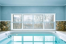 Rainy day. No problem. Enjoy the indoor swim spa pool..large enough for the whole family.