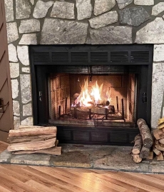 Wood burning fireplace in Living Room