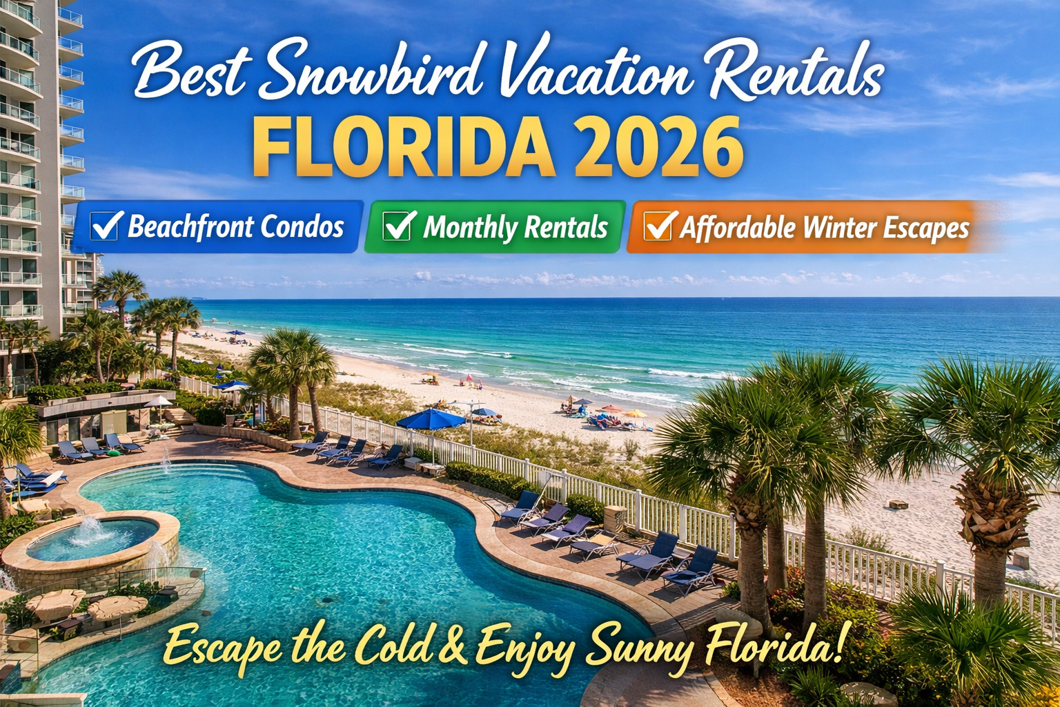 Best snowbird vacation rentals in Florida 2026 beachfront condo with ocean view and pool