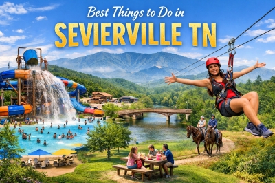 Best things to do in Sevierville TN including Soaky Mountain Waterpark, Sevierville City Park, and Adventure Park at Five Oaks